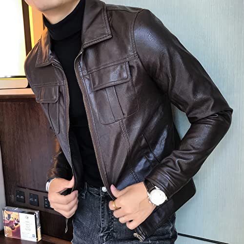 Men’s Coffee Brown Genuine Sheepskin Leather Café Racer Retro Biker with Shirt Collar YKK Zip Closure Slim Fit Casual Moto Rider Outerwear Jacket3