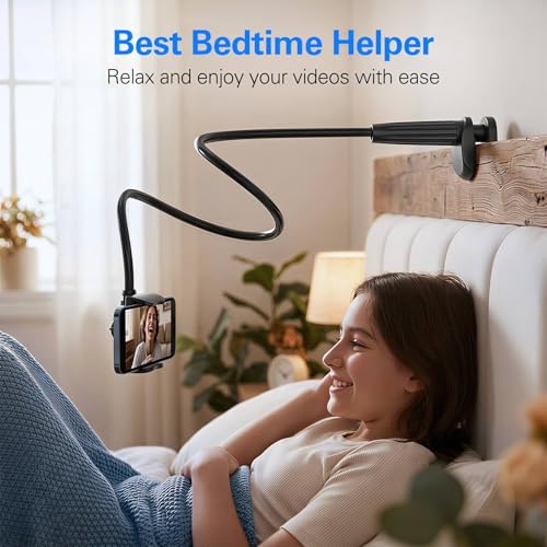 Image of MAGIPEA Gooseneck Phone Holder for Bed, 39inch Flexible Long Arm Overhead Cell Phone Mount for Desk, Hands-Free Viewing Clamp Stand Compatible with iPhone 17 16 15 Pro Max and 3.5-7 inch Devices