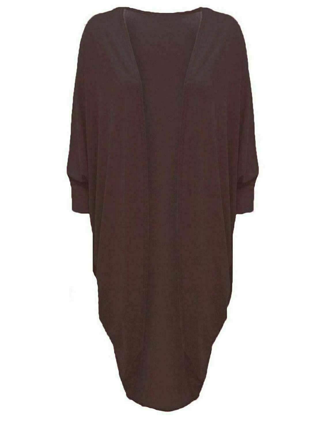TrendyFashion Womens Batwing Sleeve Kimono Maxi Cardigan Ladies Waterfall Open Long Cardigan Top (Chocolate Brown UK 16-18)