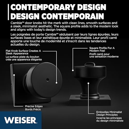 Weiser Cambie 6 Pack Matte Black Privacy Door Knobs, Reversible Knob for Left & Right Handed Doors, Interior Door Handles/Knobs for Bedrooms & Bathrooms, Bathroom/Bedroom Door Lock, Home Décor by Weiser - Image 4