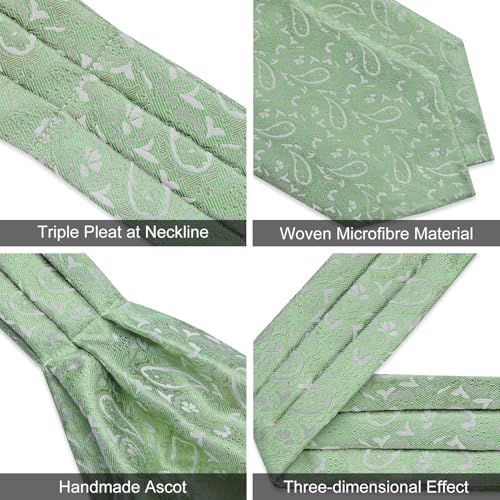 Image of DiBanGu 3PCS Ascot Ties for Men Wedding Jacquard Woven Silk Ascot Cravat for Men Cravat Tie and Pocket Square Set