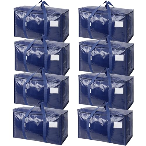 Image of TICONN 8 Pack Extra Large Moving Bags Heavy Duty with Zippers & Carrying Handles, Durable Storage Bags Moving Boxes for Closet Organizers and Storage (8 Pack, Navy)