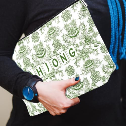 Bornerwhite Empty Mahjong Tiles Bag with Zippered 13 x 7.8 Inches Thickened Green Print American Bag for 1.2 Inches Standard Size American Mahjong Tiles Accessories and Gifts(Case Only) by Bornerwhite - Used condition - Image 5