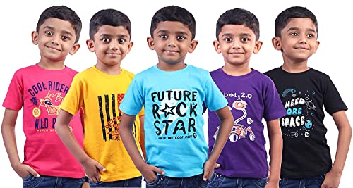Image of Boys Printed Cotton Half Sleeve Regular Fit Casual t-Shirts Set Combo (Pack of 5)
