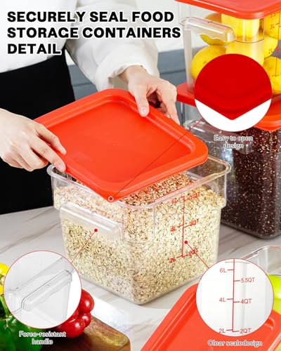 Image of 12 Quarts Sous Vide Container: 6 PCS Commercial Food Storage Containers with Lids - Clear Food Container with Scales Handles for Home Restaurant Kitchen Storage Pizza Bread, Red N1