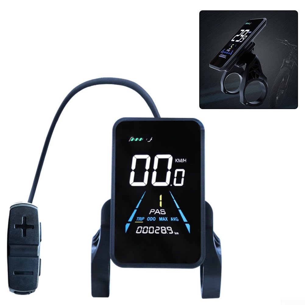 Écran LCD électrique pour vélo - Écran en verre robuste avec double capteur de vitesse - Montage facile sur le guidon - Instrument noir avec câbles