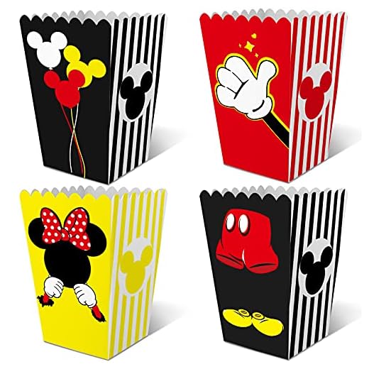 DLBEAUTY 16Pcs Mouse Birthday Party Supplies Mickey Mouse Popcorn Box Snack Treat Box Candy Cookie Container For Mickey Mouse Theme Party Favors Decoration