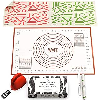 WAFE Silicone Baking Pastry Mat with Measurements  3 Non-Slip Dough Rolling Mats - Thick, Non-Stick Counter Table Fondant Kneading Mat - Cooking & Kitchen Accessories - Easy to Clean BPA-Free RED