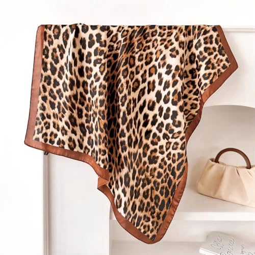 Leopard Print Square Scarf for Women Neck Head Wrap Fashion Accessory for Travel Styling Outfit Look3