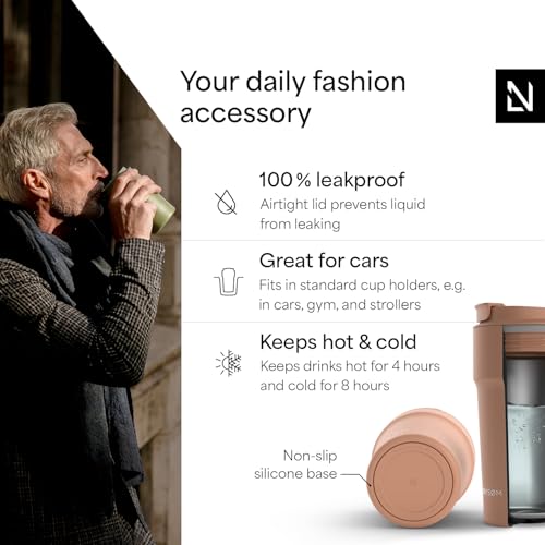 Image of LARS NYSOM Thermo Coffee Mug to go 17oz | Travel Mug 0.5 Liter with Insulation | Silicone grip base | Leak Proof Stainless Steel Tumbler for Coffee and Tea on the Go (Powder Rose, 17oz)