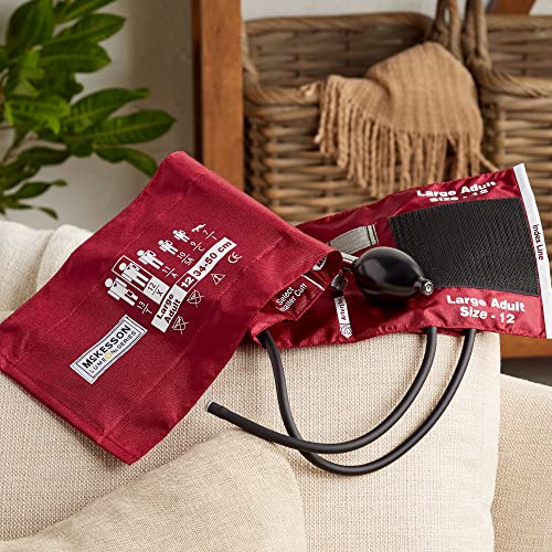 Image of McKesson LUMEON Replacement Blood Pressure Cuff with Bulb and Valve, Nylon Cuff, 2-Tube Bladder, Burgundy, Adult Large, Gauge Not Included, 1 Count (Pack of 2)