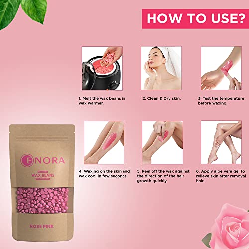 Image of ENORA Brazilian Stripless Wax Beans for Women (800g) | With Wooden Spatula | Natural | For Face, Chin, Hairline, Bikini Area & Full Body Hair Removal (800 Gram, Rose Pink)