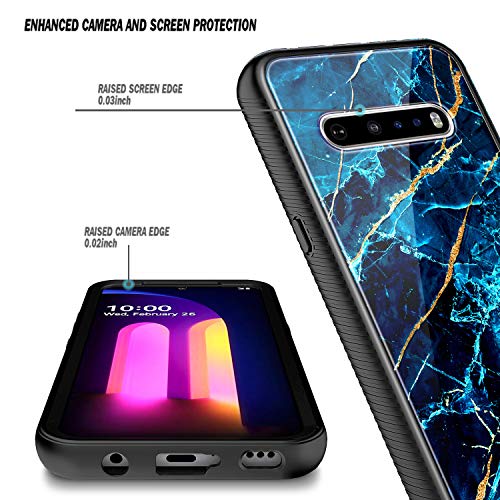 E-Began Case Compatible For Lg V60 Thinq With [Built-In Screen Protector], Full-Body Shockproof Protective Rugged Bumper Cover, Impact Resist Durable Phone Case -Marble Design Sapphire #TOP2