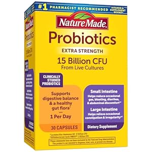 Nature Made Probiotics for Digestive Health Extra Strength 15 Billion CFU from Live Cultures, Probiotics for Women and Men, 30 Probiotic Capsules, 30 Day Supply