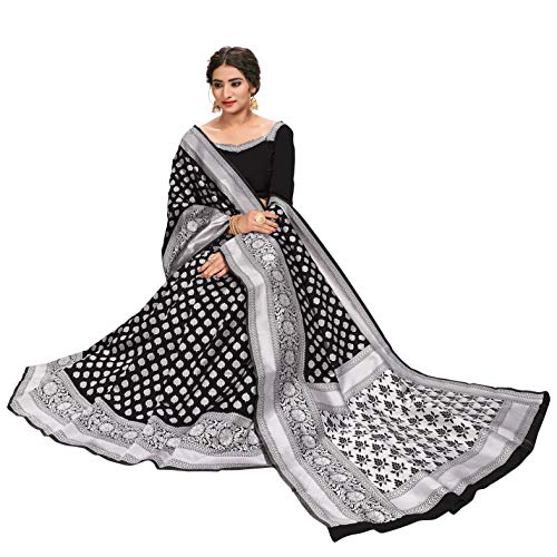 Image of Glory Sarees Women's Jacquard Silk Saree With Blouse Piece (jacquard115black)