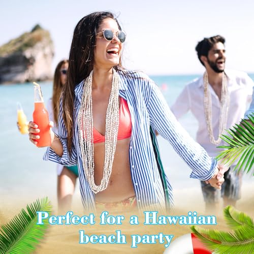 Misdary Hawaiian Shell Leis Bulk Seashell Leis Luau Tahitian Dove White Shell Necklace Natural Long Cowrie Seashell Necklace Summer Beach Party Apparel Jewelry Accessories for Women Men4