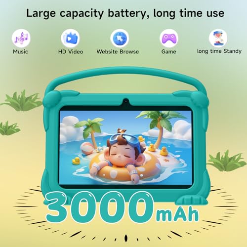 Image of YQSAVIOR Kids Tablets, Android 12 Tablet for Kids, 4GB RAM 32GB ROM Toddler Tablet 7 inch IPS Screen, Parental Control, 2+5MP Dual Camera, Shockproof Case for Educational Games (Green)