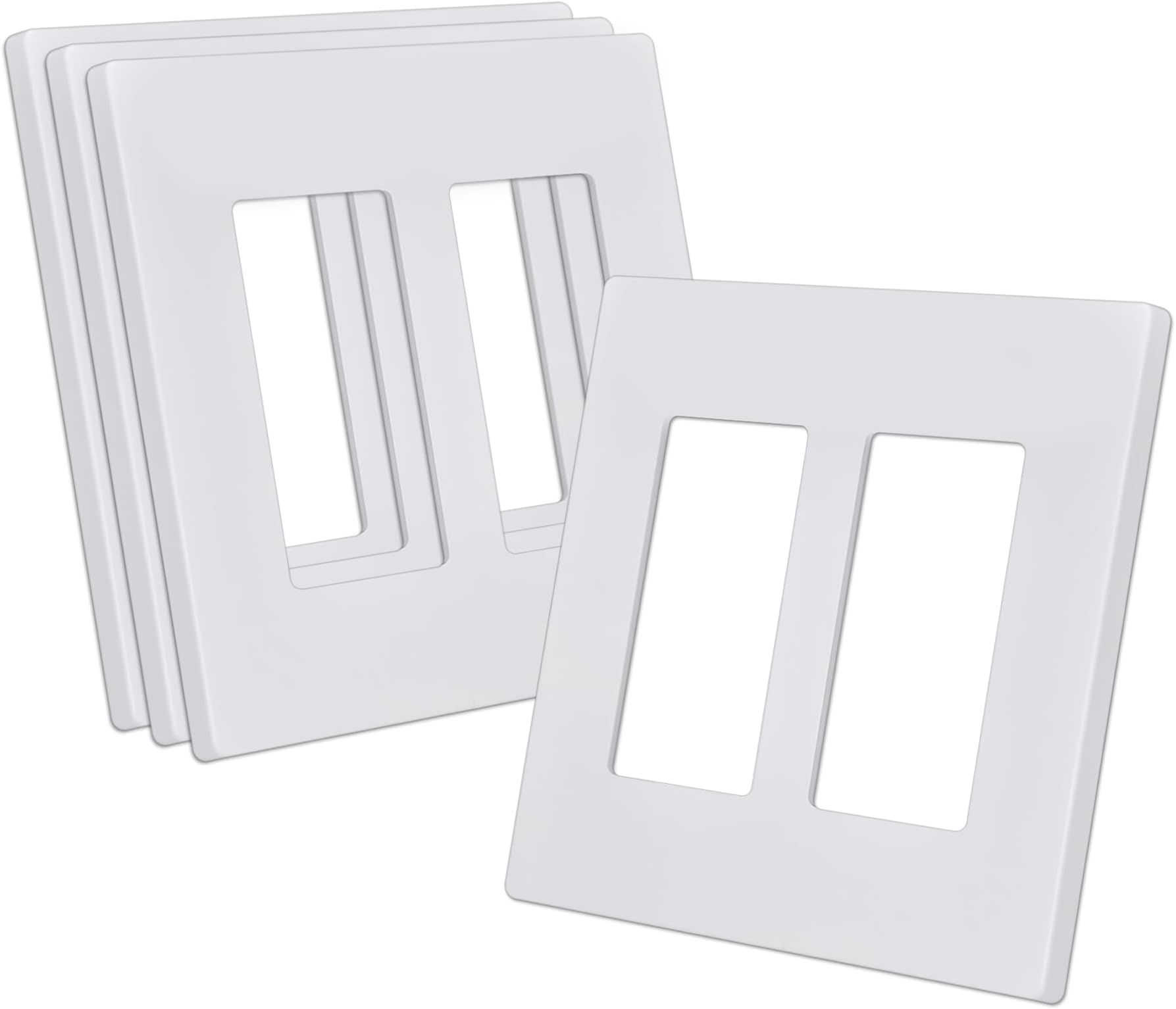 CML Screwless Decorator Wall Plate, 2 Gang Outlet Covers, 4 Pack Decorative Light Switch Plates, Hidden Screw Smooth Face, Standard Size 4.68” X 4.72”, UL Listed, White