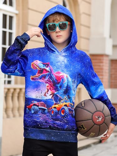 Funnycokid Boys Hoodies Kids Sweatshirt Warm Youth Print Girls Hooded Clothes with Pocket 6-16 Years3