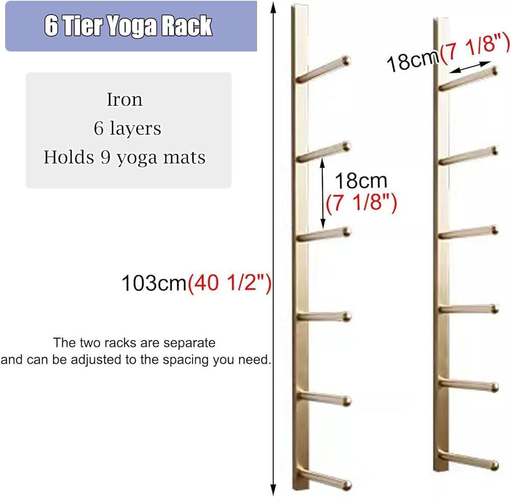 Estante de almacenamiento de pared para esterilla de yoga, organizador de pared para accesorios de fitness en el hogar, ideal para correas de yoga, alfombrillas de pilates y rodillos de espuma