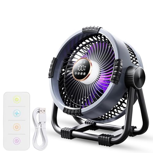 CUPERINOX® Ventilador Portátil Silencioso y Recargable con Power Bank 20000mAh, +50H de batería – Ventilador de Mesa USB con Mando, Luz LED y 4 Velocidades – Ideal para Dormir, Camping y Hogar.