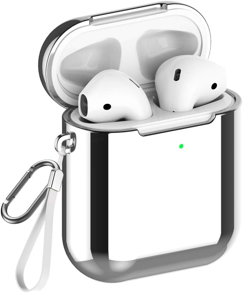 REFLYING Case Compatible for AirPods [1st and 2nd Gen], Soft TPU Plated Case Shockproof Protective Cover Compatible with AirPods & AirPods 2019 [Front LED Visible] - Silver
