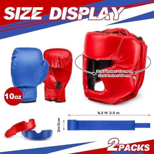 Kanayu 12 Pcs Kids Boxing Equipment Set for Beginners Ages 6-18 Years Including Boxing Helmet and Gloves Hand Wraps Sport Mouthguards Taekwondo Sparring Gear for Kids and Children(Blue, Red)