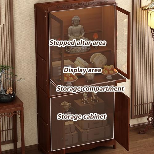 Table d'autel bouddhiste en bambou de 38 cm avec rangement pratique - 6