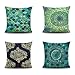 Lieson 4 Coussin Canape 45x45, Housse de Coussin Canapé Vert Bleu Coussin Decoration Exterieur Motif Fleurs Geometrique, Lin
