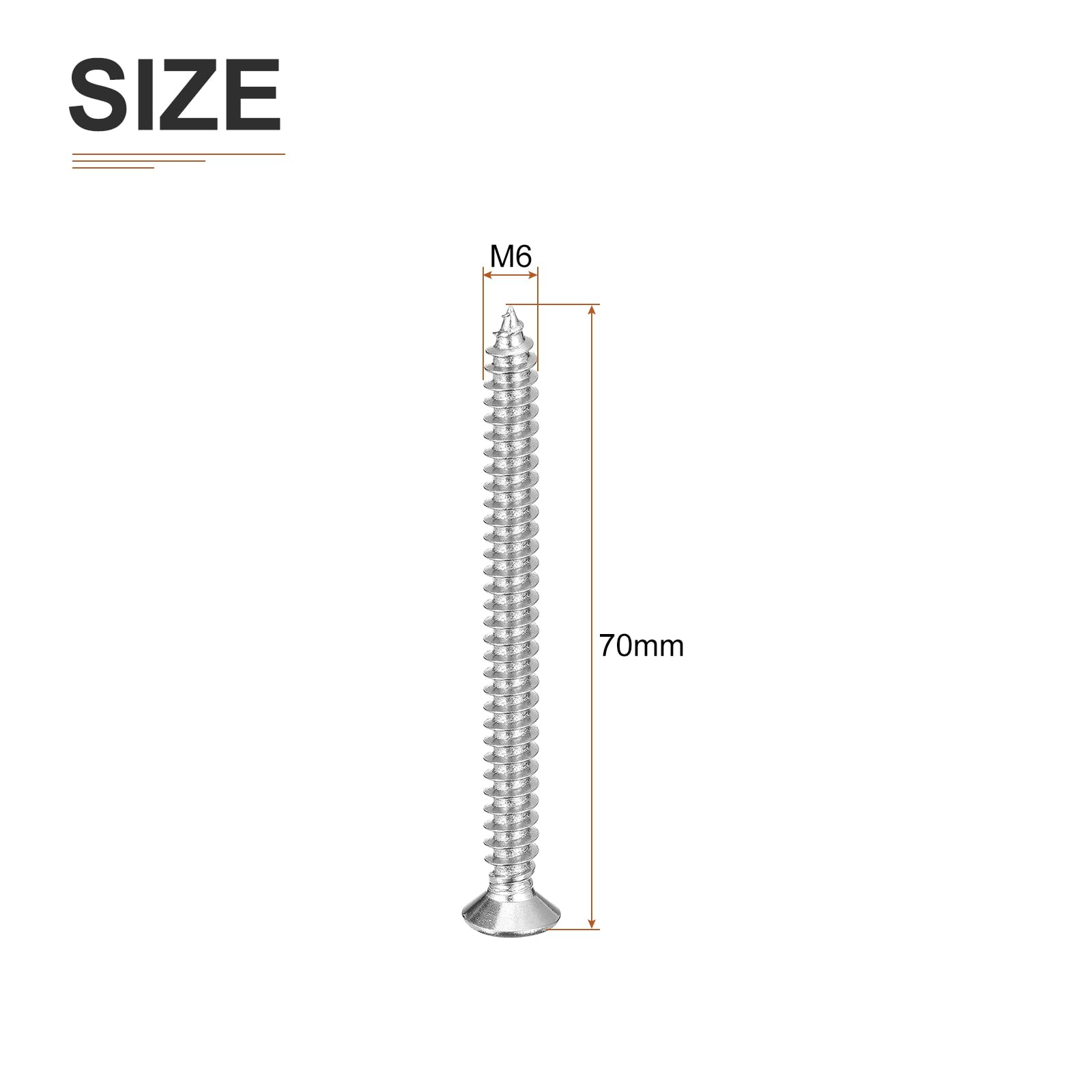 DTGN 20Pcs M6x70mm Flat Head Wood Screws, 304 Stainless Steel Phillips Self Tapping Screws - Good for Woodworking Furniture - Silver - Image 2