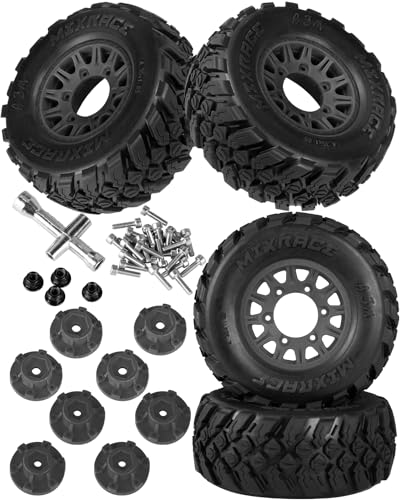 RcarmumbWow RC 12mm/14mm Hex RC Wheels and Tires for 1/10 Slash 2WD 4×4 4wd,Senton Axia1 Redcat Rc4wd,Rc Truck Tires Snow Tires Desert Tires,4PCS,Black