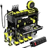 KSVO Power Tool Organizer Wall Mount with Drill Rack & Locking Drawers - Heavy Duty Metal Tool Shelf for...
