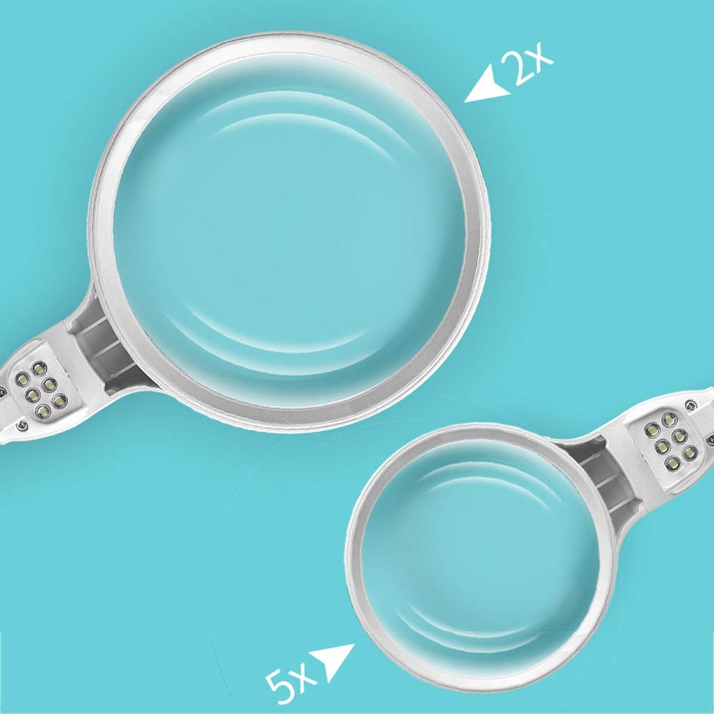 Lámpara de aumento 2 en 1 para computadora de escritorio y con abrazadera, lupa de lectura 5X 10X con soporte de luz, luces LED de luz diurna brillante y cuello de cisne flexible para pasatiempos, man