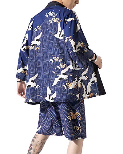 PRIJOUHE Japanese Kimono For Men Lightweight Open Front Kimono Bathrobe With Shorts 2 piece Summer Beach Outfits