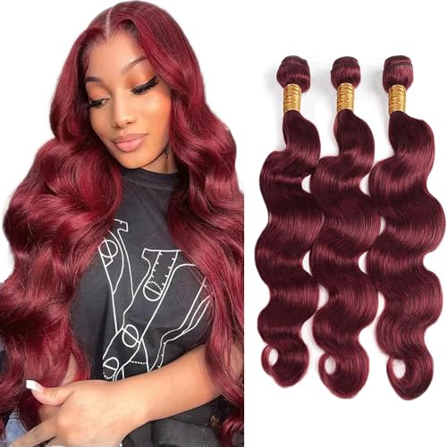 Burgundy Body Wave Bundles 24-28 inch Brazilian Virgin Remy Hair Extensions Double Weft Body Wave Human Hair Weave