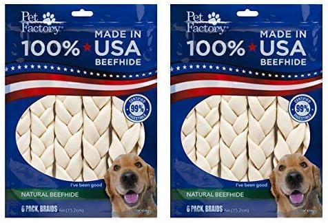 Pet Factory Beefhide 6" Braided Sicks, 6 Per Pack (12 Braided Sticks)