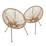 THE SECRET HOME - Set de 2 Sillas Acapulco en Ratán para Jardín - Alto. 89 cm x Largo. 78 cm x Ancho. 72 cm - Silla de Acero - Asiento de Exterior para Balcón, Terraza y Jardín (Natural)