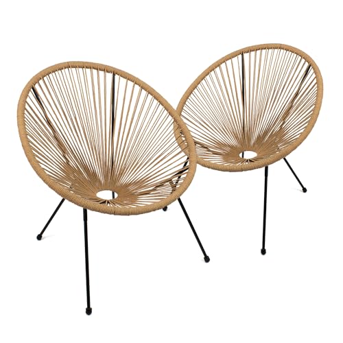THE SECRET HOME   Set de 2 Sillas Acapulco en Ratán para Jardín   Alto. 89 cm x Largo. 78 cm x Ancho. 72 cm   Silla de Acero   Asiento de Exterior para Balcón, Terraza y Jardín (Natural)