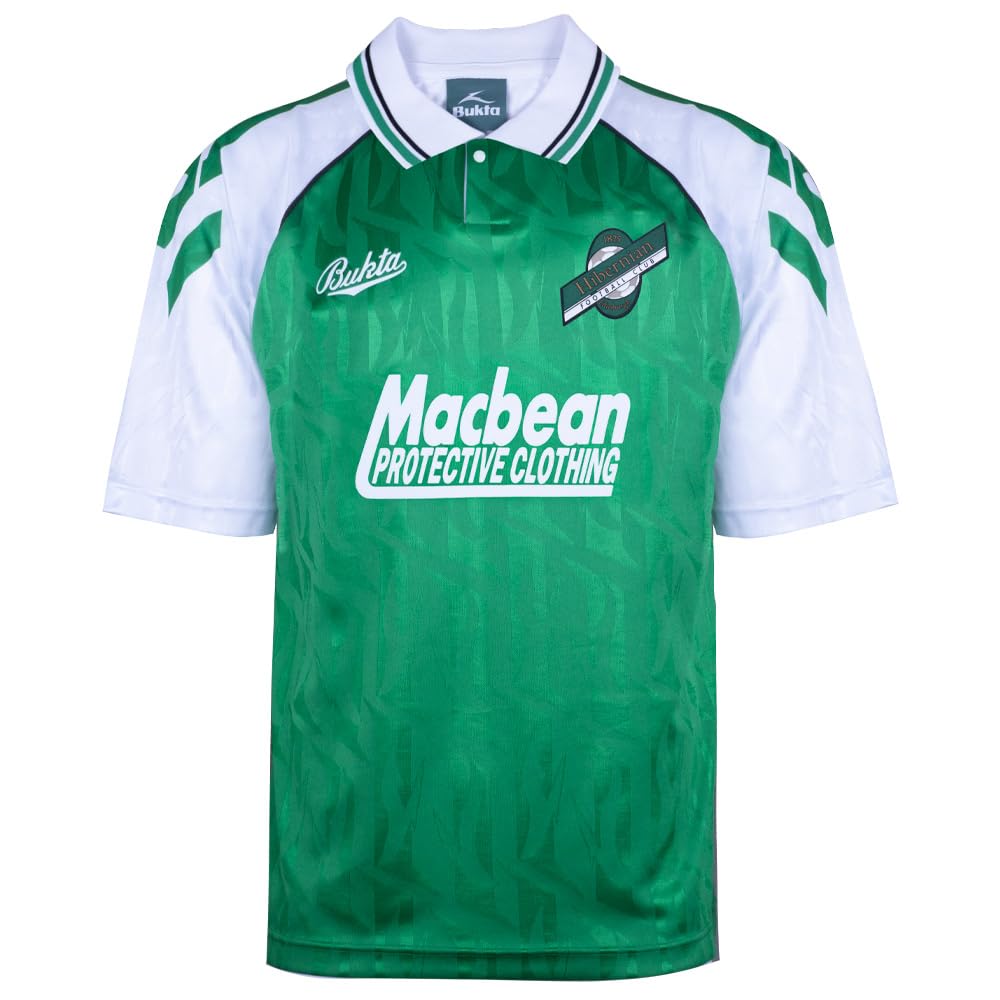 Score Draw Men's Green/White Hibernian 1992 Bukta Retro Football Shirt Medium Polyester