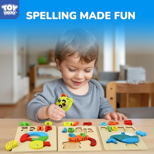 Image of TOY Life Toddler Puzzles Ages 2-4, 6 Animals with Spelling Wooden Puzzles for Toddlers 3-5, Montessori Toys Gifts for 1 2 3 Years Old Boys Girls, Birthday Gifts Educational Learning Toys for Kids