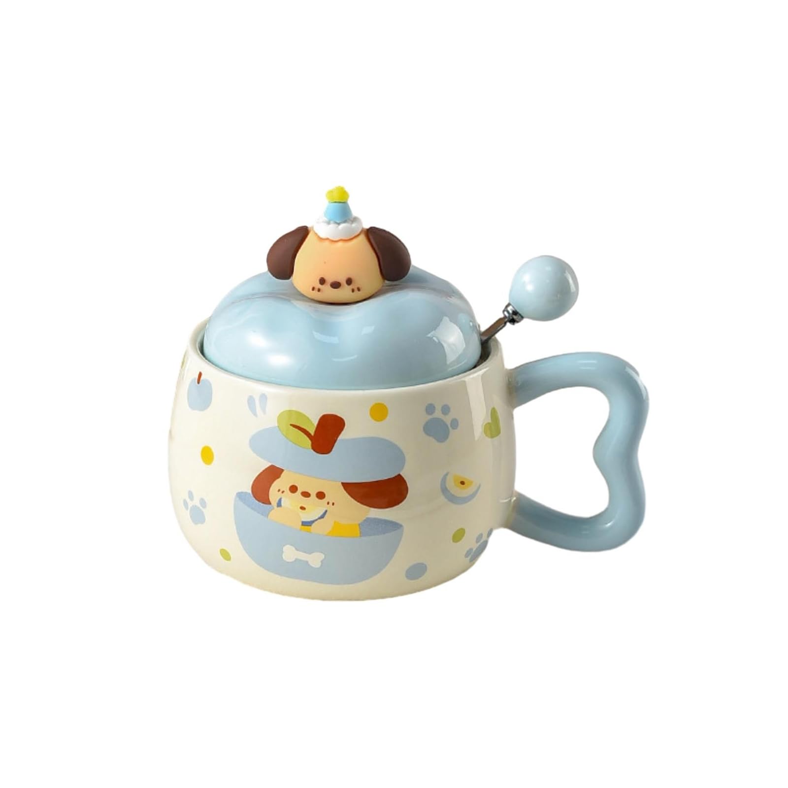 Taza para pareja de 400 ml con tapa, taza de avena para desayuno, azul, 400 ml