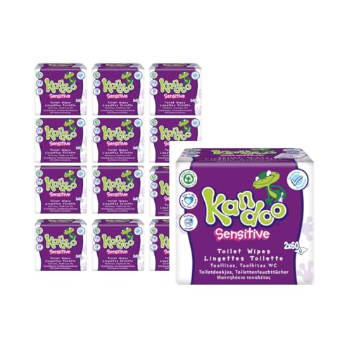 Kandoo paquete ahorro - Toallitas WC Sensibles 12 paquetes de 2x60 - Desechables, para pieles sensibles | Un total de 1440 toallitas.