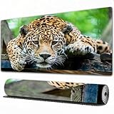 EOMKSE Mauspad Verlängertes großes Mauspad Schreibtischauflage,genähte Kanten Mauspad,Gummibasis,Dschungel, südamerikanischer Jaguar Wildtier Fleischfresser Bild Einer gefährd,Gaming-Mauspad,40x90 cm