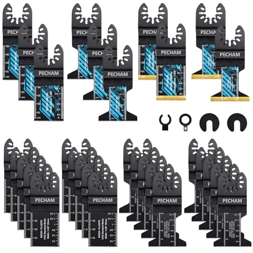 Image of PECHAM Oscillating Tool Blade, 34PCS Universal Wood Metal Oscillating Multitool Quick Release Saw Blades Fit Porter Cable Black & Decker Rockwell Ridgid Ryobi Milwaukee DeWalt Chicago Craftsman