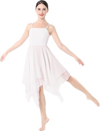 ODASDO Women Lyrical Dance Costume Modern Contemporary Ballet Dancewear Spaghetti Strap Chiffon Flowy Dress