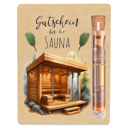 Sauna Gutschein Geldgeschenke Holz 13 x 10 cm Lustige Sauna Zubehör Originelle Geldgeschenke Verpackung mit Reagenzglas für Hochzeit Geburtstag Jubiläum Geld Geschenk Geldgeschenke Sauna