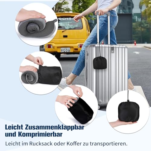 Cirorld Nackenkissen Flugzeug, Nackenhörnchen Erwachsene, Reisekissen Memory Foam, Verstellbares Kompaktes Nackenkissen Reise, Ergonomisches Weich Atmungsaktiv mit Ohrstöpseln, Augenmaske,Tragetasche