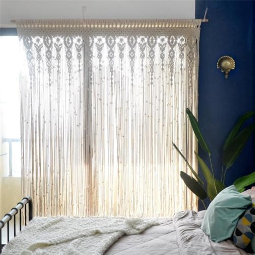 Rideau de porte en coton tissé main 95x200cm macramé beige