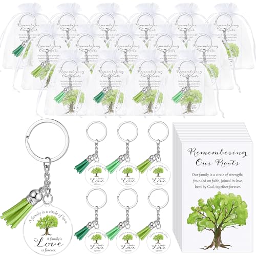 Landical 30 Sets Family Reunion Favors Family Tree Keychains with Inspirational Card and Gift Bags, Need to Tear off the Front Film