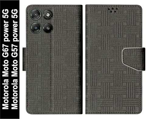 Image of SBMS Flip Cover for Motorola Moto G67 Power 5G / Moto G57 Power Back Cover Case with Magnatic Closure | Genuine Leather Finish | Inbuilt Stand | Card & Money Pocket | Wallet Style Case (Mat Black)